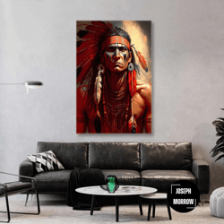 Native American Leader Ethnic Headgear Illustration Roll Up Canvas, Stretched Canvas Art, Framed Wall Art Painting