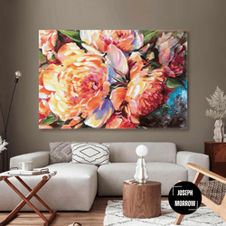 Orange Flower Bunch Oil Painting Effect Decorative Roll Up Canvas, Stretched Canvas Art, Framed Wall Art Painting-1