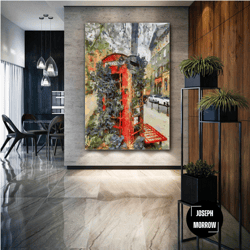 retro red telephone box wall art, england canvas art, city wall decor, roll up canvas, stretched canvas art, framed wall