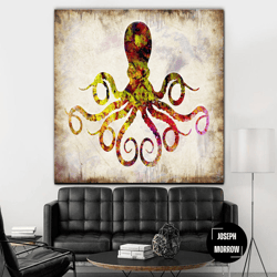 octopus canvas wall art octopus sea animal illustration multi panel print sea life art original wall hanging decor for i
