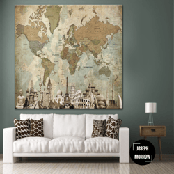 Old World Map Canvas Wall Art World Map Multi Panel Print Brown Minimal World Map Office Wall Hanging Decor For Living R