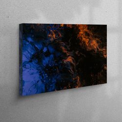 3D Wall Art, 3D Canvas, Large Wall Art, Marble Wall Art, Black Printed, Orange And Blue Wall Art, Contemporary Printed,
