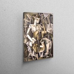 3D Wall Art, Canvas Wall Art, Living Room Wall Art, Woman Playing A Cello, Abstract Woman Canvas Poster, Cubism Printed,