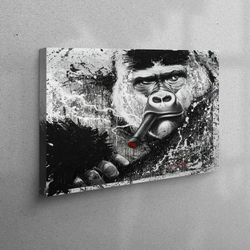 canvas print, wall decor, canvas, gorilla smoking, gorilla wall art, monkey poster, loft wall decor, smoking canvas art,