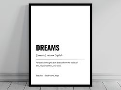 Dreams Definition Print  Minimalist Office Art  Funny Definition Canvas  Daily Affirmation  Home Office Wall Art  Motiva