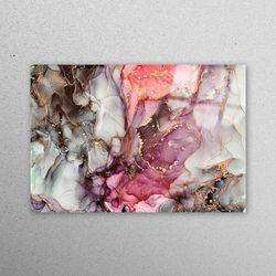 Glass, Glass Wall Art, Wall Decor, Pink And Gray Marble, Gold Wall Decor, Gray Marble Glass Wall Art, Gold Marble Glass