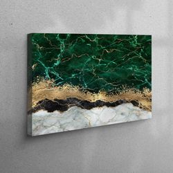 Large Canvas, Wall Art, 3d Canvas, Contemporary Artwork, Green Gold Marble Wall Decor, Abstract Wall Decor, Gold Marble