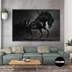 Black Horse Arabian Horse Nobility Animal Roll Up Canvas, Stretched Canvas Art, Framed Wall Art Painting