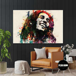 Bob Marley Illustration Street Art Music Roll Up Canvas, Stretched Canvas Art, Framed Wall Art Painting