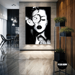 Butterfly Woman Wall Art, Woman Wall Art, Living Room Wall Decor, Roll Up Canvas, Stretched Canvas Art, Framed Wall Art