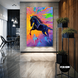 Colorful Wall Art, Horse Canvas Art, Animal Wall Decor, Roll Up Canvas, Stretched Canvas Art, Framed Wall Art Painting