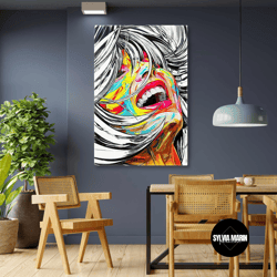 Colorful Wall Art, Woman Wall Decor, Modern Wall Art Decor, Roll Up Canvas, Stretched Canvas Art, Framed Wall Art Painti