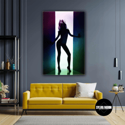 Dancing Woman Nude Retro Nightclub Roll Up Canvas, Stretched Canvas Art, Framed Wall Art Painting