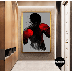 boxer picture with red boxing gloves canvas print wall decor, wall art canvas, ready to hang canvas painting, canvas gif