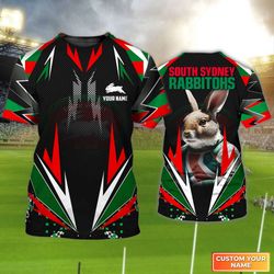 South Sydney Rabbitohs T-Shirt Personalized Name 3D Tshirt Rabbit Symbol Tee Gift