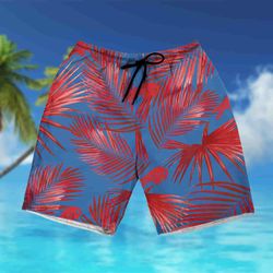 Red Tropical Leaves Hawaiian Short Summer, Cool And Active Ocean Shorts
