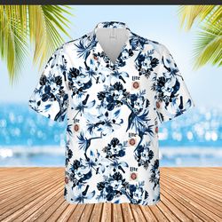 Tropical floral summer Hawaiian shirt in Dark Blue