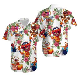Muppet Playing Drum Tropical Flower Hawaiian Shirt, Cool And Active Ocean Shirt