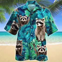 Raccoon Lovers Gift Hawaii Shirt, Tropical Racoon Hawaiian Shirt, Cool And Active Ocean Hawaiian Shirt