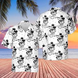 Sketch of Mickey Mouse - Disney Inspired Mens Button Dow, Tropical Hawaiian Shirt, Cool And Active Ocean Hawaiian Shirt
