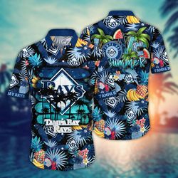 Flower Hawaii Shirt, Blue Collar With Tropical Leaf Print Hawaiian Shirt Summer