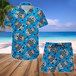 Panthers Skull Hawaiian Blue Shirt And Short