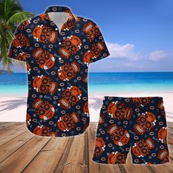 Bears Skull Hawaiian Orange Blue Shirt And Short