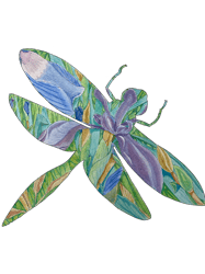 Watercolor Dragonfly Iris Floral Silhouette