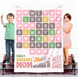 Custom Mom Blanket Gift for Mother's Day Personalized Name Blanket Gift for Mom Throw Blanket
