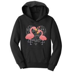 Love Heart Flamingos : Kids Unisex Hoodie Sweatshirt - Cute