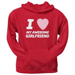 I Love My Awesome Girlfriend Candy Heart Red Hoodie - Cozy Pullover for Couples