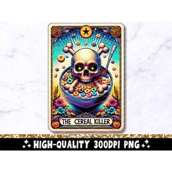 Cereal Killer Funny Tarot Card PNG, Sarcastic Skeleton Subli, 2