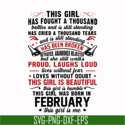 This girl has fought a thousand battles and is still standing svg, This girl was born in february svg, birthday svg, png