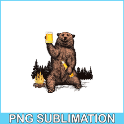 Bear Drinking Beer PNG Camp Fire Woods Outdoor PNG Funny Grizzly PNG
