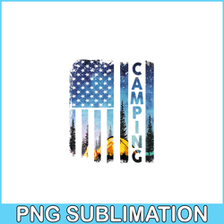 Us Flag PNG Camping PNG Design An American Flag With A Camping Scene PNG