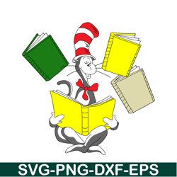 The Cat Reading Books SVG, Dr Seuss SVG, Cat In The Hat SVG DS205122362