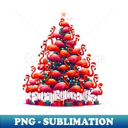 Funny Pink Flamingo Christmas Tree Wearing Santa Hats - PNG Sublimation Digital Download - Create with Confidence