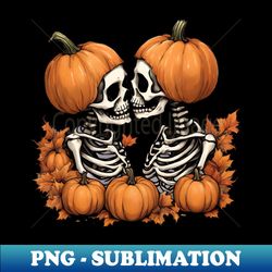 skeleton couple wearing pumpkin hats - premium png sublimation file - create with confidence