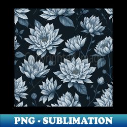 Sky Blue Flower Pattern on Black - High-Resolution PNG Sublimation File - Unleash Your Creativity
