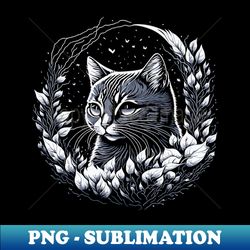 cat in bloom - Elegant Sublimation PNG Download - Unleash Your Creativity