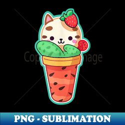 Kawaii Ice Cream Cat with Fruit - Stylish Sublimation Digital Download - Capture Imagination with Every Detail