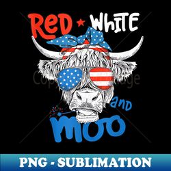 Moorica Highland Cow Red White Blue 4th Of July - Decorative Sublimation PNG File - Unlock Vibrant Sublimation Designs