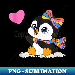 cute kawaii baby penguin in the snow with a pink heart - png sublimation digital download - enhance your apparel with stunning detail