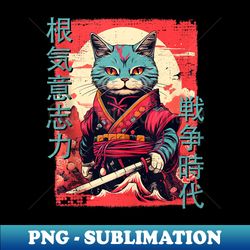 Samurai Cat Warrior Japanese Ninja Kitty Kawaii - Elegant Sublimation PNG Download - Unleash Your Inner Rebellion