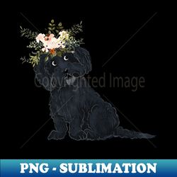 Black Dog with Flowers - Unique Sublimation PNG Download - Bring Your Designs to Life