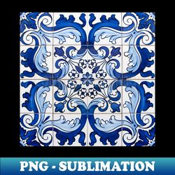 Antique Classic Lisbon Blue Azulejo Tile Floral Pattern - Retro PNG Sublimation Digital Download - Perfect for Creative Projects
