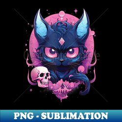 Kawaii Black Cat Skull Pastel Goth Spooky Halloween - Aesthetic Sublimation Digital File - Defying the Norms