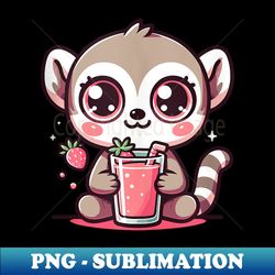 Cute Japanese Kawaii Style Lemur Drinking Strawberry Milk - Signature Sublimation PNG File - Capture Imagination with Every Detail
