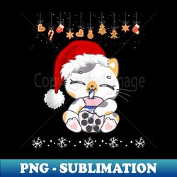 cute Kawaii Anime cat boba merry christma Santa Claus funny - Signature Sublimation PNG File - Boost Your Success with this Inspirational PNG Download