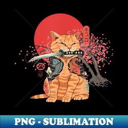 japanese sakura tree samurai ninja cat kawaii tattoo graphic - retro png sublimation digital download - stunning sublimation graphics